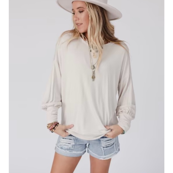Three Bird Nest Open Back Dolman
Top - Cream long sleeve top - Picture 2 of 5